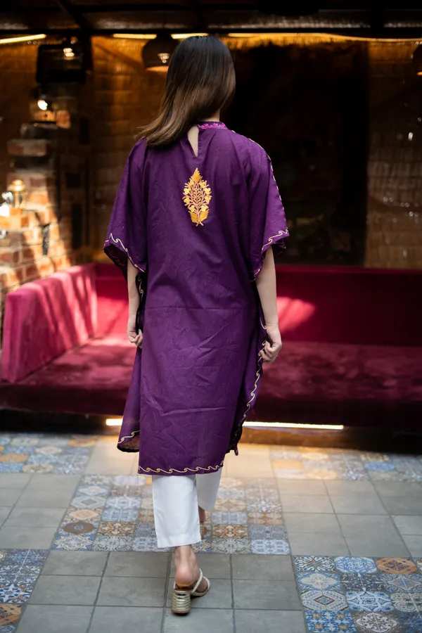 Dark_Purple_Summer_Cool_Crushed_Cotton_Kashmiri_Aari_Embroidery_Kaftaan