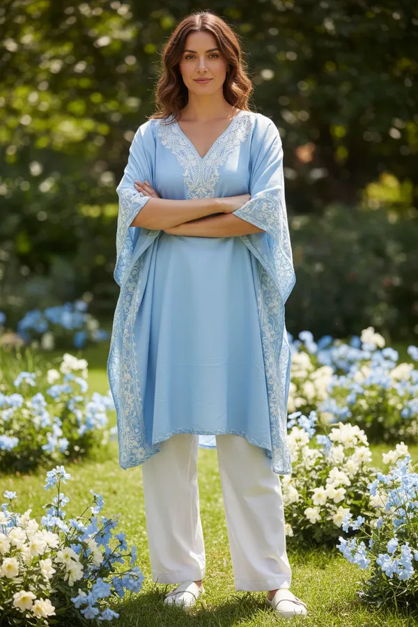 Light_Blue_Summer_Cool_Crushed_Cotton_Kashmiri_Aari_Embroidery_Kaftaan