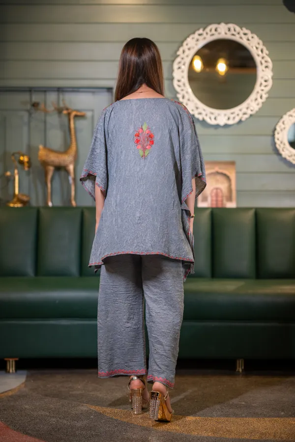 Grey_Short_Summer_Cool_Kashmiri_Aari_Embroidery_Crushed_Kaftaan_Cord_Set