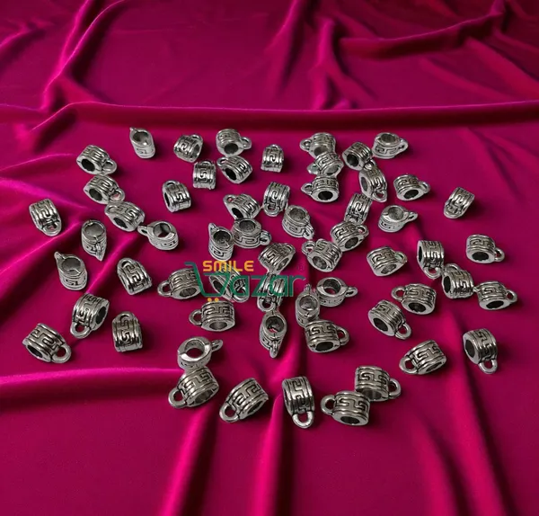 50pcs_Charm_Carrier_Vintage_Silver_Bail_Beads_Tiny_Bail_Spacer_Beads_Hangers_Bail_Beads_Cup_Shape_Charms_With_Hole_For_DIY_Jewellery_Making
