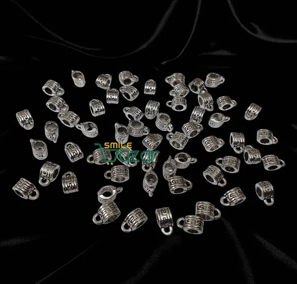 50pcs_Charm_Carrier_Vintage_Silver_Bail_Beads_Tiny_Bail_Spacer_Beads_Hangers_Bail_Beads_Cup_Shape_Charms_With_Hole_For_DIY_Jewellery_Making