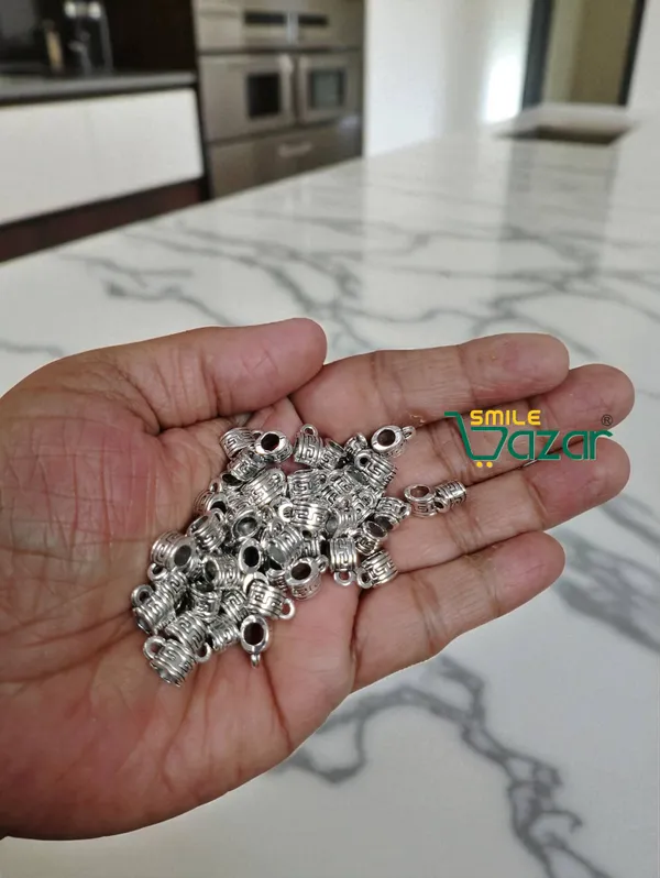 50pcs_Charm_Carrier_Vintage_Silver_Bail_Beads_Tiny_Bail_Spacer_Beads_Hangers_Bail_Beads_Cup_Shape_Charms_With_Hole_For_DIY_Jewellery_Making