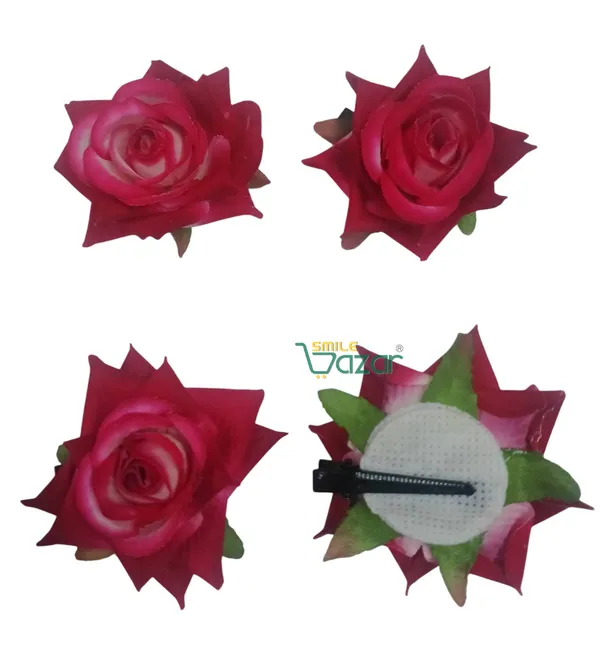 8_Pc_-Big_Rose_Alligator_Clips_-_Magenta_Pink