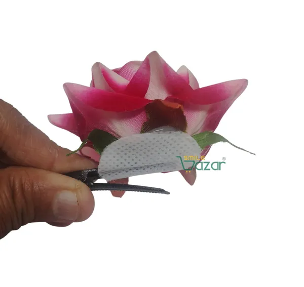 8_Pc_-_Big_Rose_Alligator_Clips_-_Magenta_White