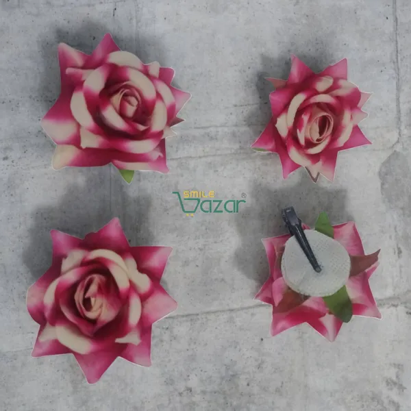 8_Pc_-_Big_Rose_Alligator_Clips_-_Magenta_White