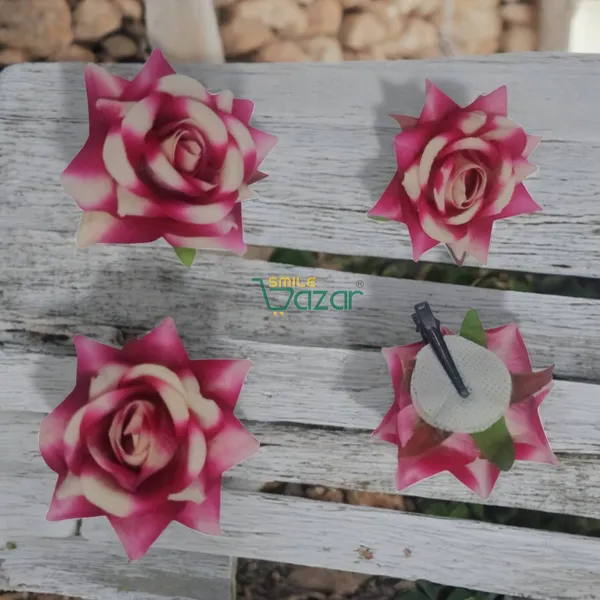 8_Pc_-_Big_Rose_Alligator_Clips_-_Magenta_White