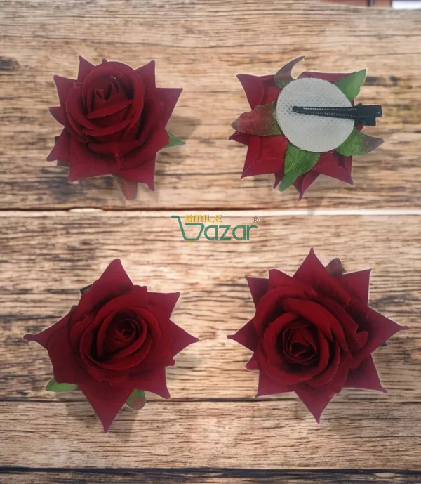 8_Pc_-_Big_Rose_Alligator_Clips_-_Maroon