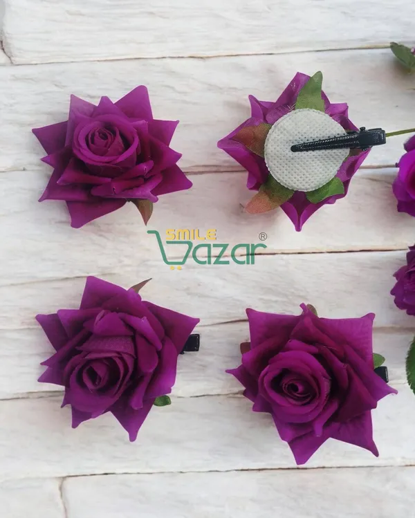 8_Pc_-_Big_Rose_Alligator_Clips_-_Purple