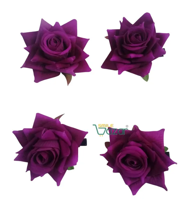 8_Pc_-_Big_Rose_Alligator_Clips_-_Purple