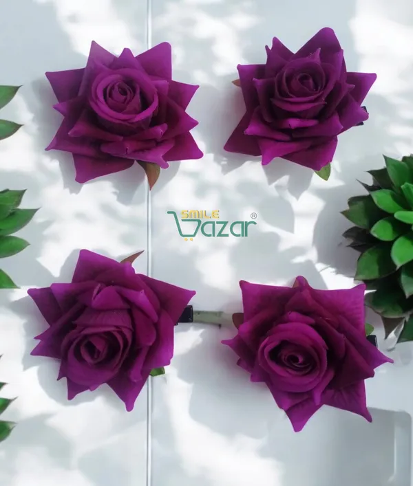 8_Pc_-_Big_Rose_Alligator_Clips_-_Purple