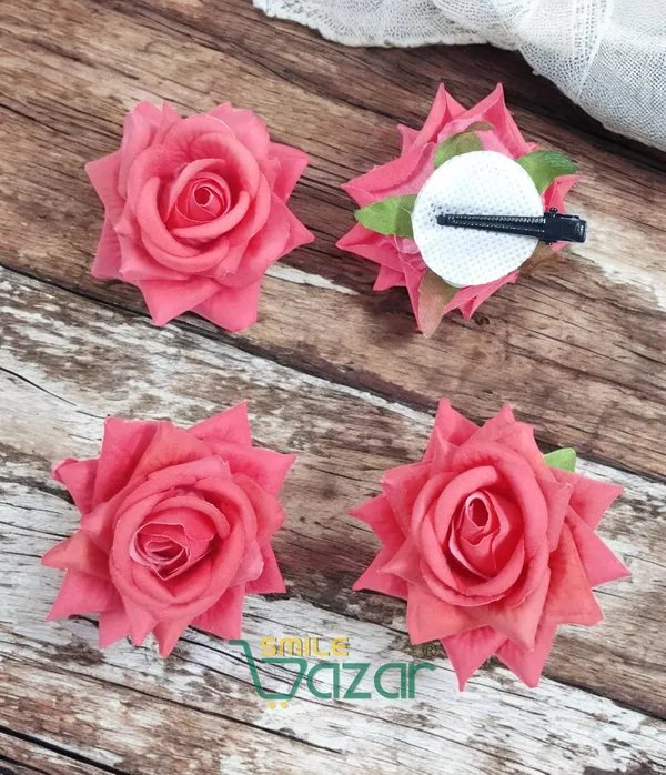 8_Pc_-_Big_Rose_Alligator_Clips_-_Salmon_Red