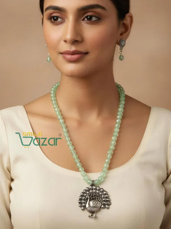 Aqua_Green_-_Ethnic_Big_Pendant_Artificial_Oxidised_Necklace_Set__for_Girls_&_Women_