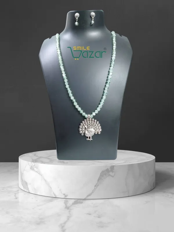 Aqua_Green_-_Ethnic_Big_Pendant_Artificial_Oxidised_Necklace_Set__for_Girls_&_Women_