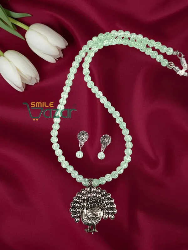 Aqua_Green_-_Ethnic_Big_Pendant_Artificial_Oxidised_Necklace_Set__for_Girls_&_Women_