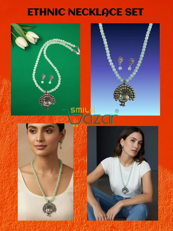Aqua_Green_-_Ethnic_Big_Pendant_Artificial_Oxidised_Necklace_Set__for_Girls_&_Women_
