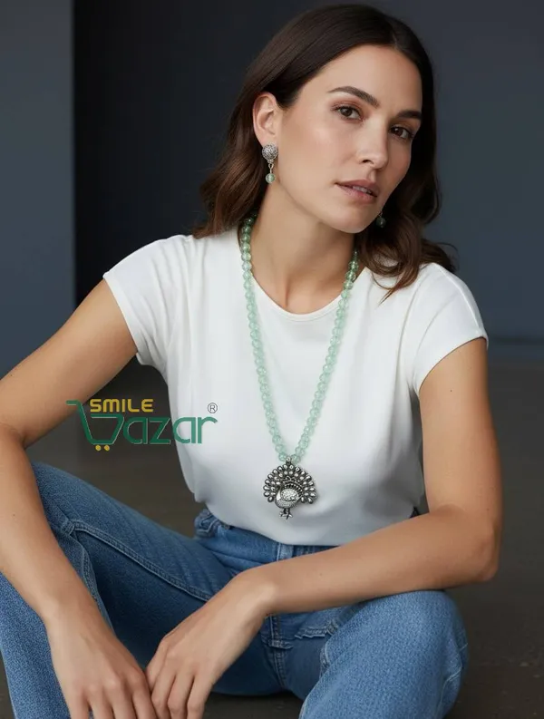 Aqua_Green_-_Ethnic_Big_Pendant_Artificial_Oxidised_Necklace_Set__for_Girls_&_Women_