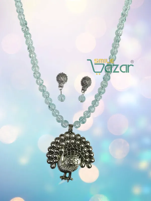 Aqua_Green_-_Ethnic_Big_Pendant_Artificial_Oxidised_Necklace_Set__for_Girls_&_Women_