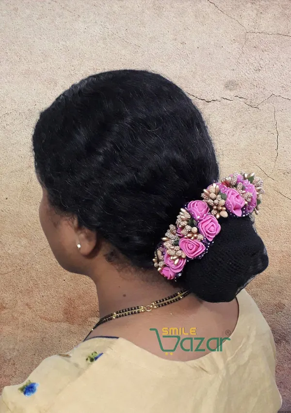 Artificial_Handmade_Floral_Gajra_Garland_Veni_For_Festival_Wedding_Bun_Juda_Accessories_Ethnic_Look_Hair_Tiara_Veni_Hair_Accessory_For_Women_And_Girls_-_Dark_Pink