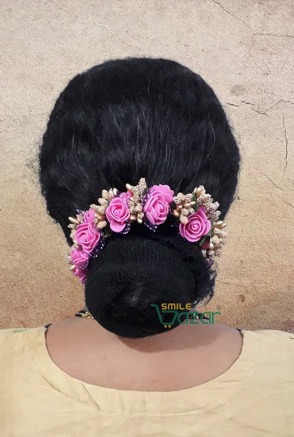 Artificial_Handmade_Floral_Gajra_Garland_Veni_For_Festival_Wedding_Bun_Juda_Accessories_Ethnic_Look_Hair_Tiara_Veni_Hair_Accessory_For_Women_And_Girls_-_Dark_Pink