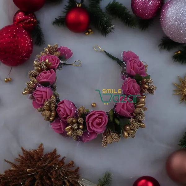 Artificial_Handmade_Floral_Gajra_Garland_Veni_For_Festival_Wedding_Bun_Juda_Accessories_Ethnic_Look_Hair_Tiara_Veni_Hair_Accessory_For_Women_And_Girls_-_Dark_Pink
