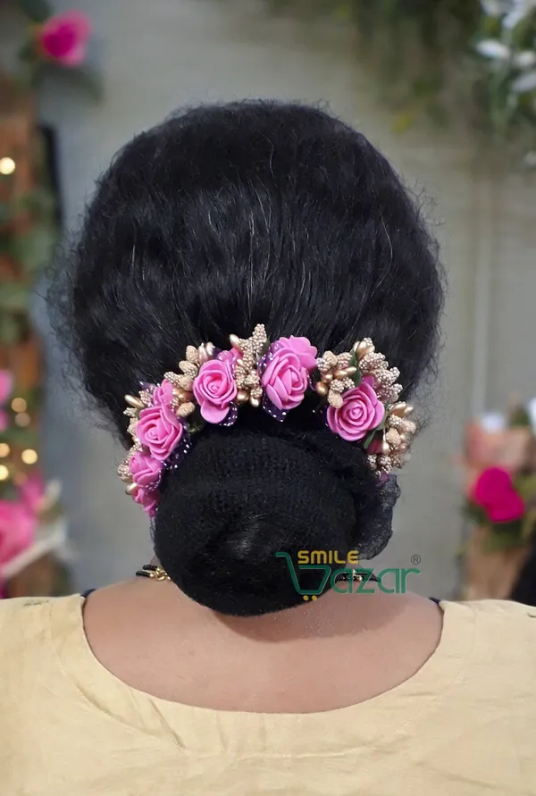 Artificial_Handmade_Floral_Gajra_Garland_Veni_For_Festival_Wedding_Bun_Juda_Accessories_Ethnic_Look_Hair_Tiara_Veni_Hair_Accessory_For_Women_And_Girls_-_Dark_Pink