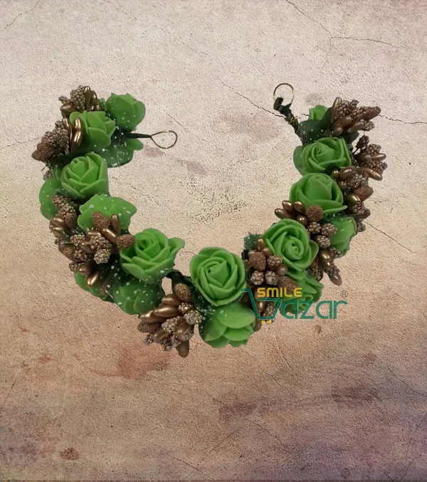 Artificial_Handmade_Floral_Gajra_Garland_Veni_For_Festival_Wedding_Bun_Juda_Accessories_Ethnic_Look_Hair_Tiara_Veni_Hair_Accessory_For_Women_And_Girls_-_Green_-_1_Pc
