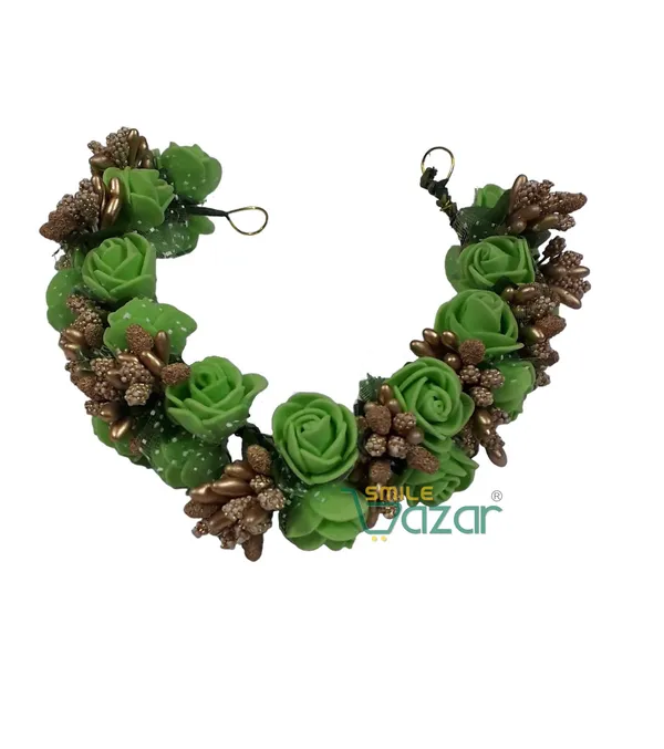 Artificial_Handmade_Floral_Gajra_Garland_Veni_For_Festival_Wedding_Bun_Juda_Accessories_Ethnic_Look_Hair_Tiara_Veni_Hair_Accessory_For_Women_And_Girls_-_Green_-_1_Pc