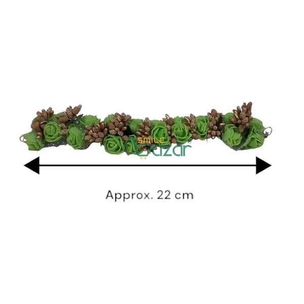Artificial_Handmade_Floral_Gajra_Garland_Veni_For_Festival_Wedding_Bun_Juda_Accessories_Ethnic_Look_Hair_Tiara_Veni_Hair_Accessory_For_Women_And_Girls_-_Green_-_1_Pc