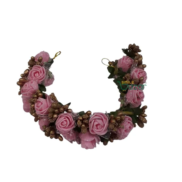 Artificial_Handmade_Floral_Gajra_Garland_Veni_For_Festival_Wedding_Bun_Juda_Accessories_Ethnic_Look_Hair_Tiara_Veni_Hair_Accessory_For_Women_And_Girls_-_Pink_-_1_Pc