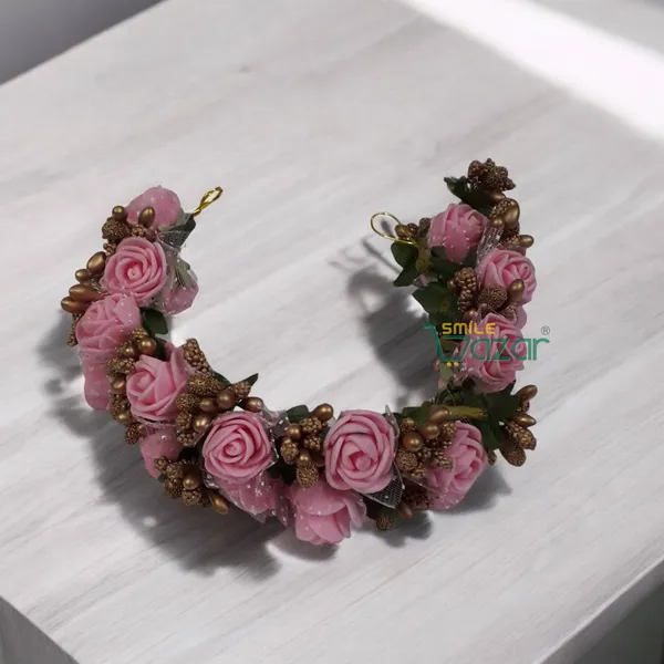 Artificial_Handmade_Floral_Gajra_Garland_Veni_For_Festival_Wedding_Bun_Juda_Accessories_Ethnic_Look_Hair_Tiara_Veni_Hair_Accessory_For_Women_And_Girls_-_Pink_-_1_Pc