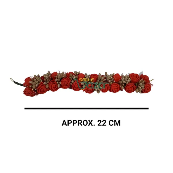 Artificial_Handmade_Floral_Gajra_Garland_Veni_For_Festival_Wedding_Bun_Juda_Accessories_Ethnic_Look_Hair_Tiara_Veni_Hair_Accessory_For_Women_And_Girls_-_Red_-_1_Pc