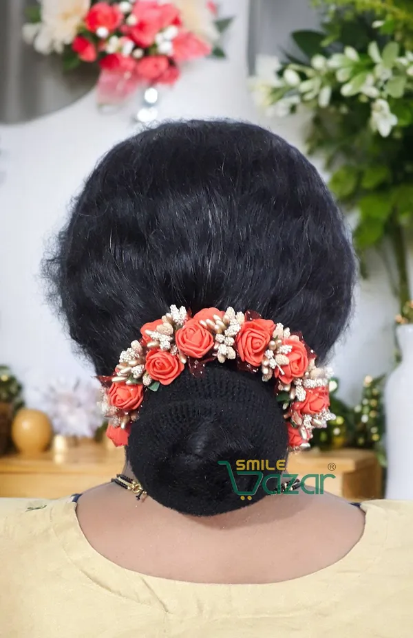 Artificial_Handmade_Floral_Gajra_Garland_Veni_For_Festival_Wedding_Bun_Juda_Accessories_Ethnic_Look_Hair_Tiara_Veni_Hair_Accessory_For_Women_And_Girls_-_Red_-_1_Pc
