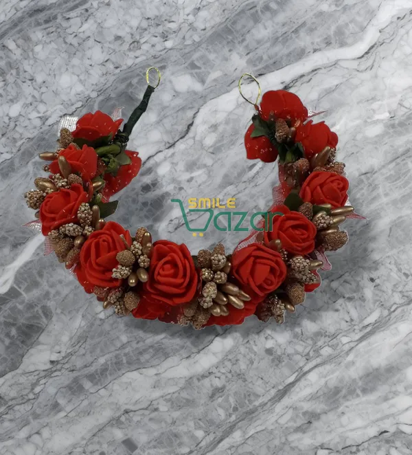 Artificial_Handmade_Floral_Gajra_Garland_Veni_For_Festival_Wedding_Bun_Juda_Accessories_Ethnic_Look_Hair_Tiara_Veni_Hair_Accessory_For_Women_And_Girls_-_Red_-_1_Pc