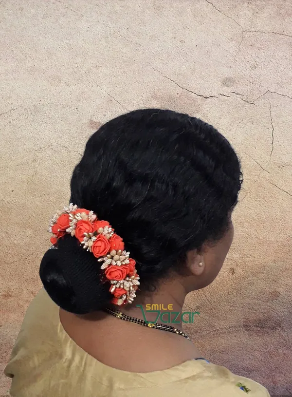 Artificial_Handmade_Floral_Gajra_Garland_Veni_For_Festival_Wedding_Bun_Juda_Accessories_Ethnic_Look_Hair_Tiara_Veni_Hair_Accessory_For_Women_And_Girls_-_Red_-_1_Pc