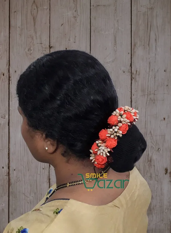 Artificial_Handmade_Floral_Gajra_Garland_Veni_For_Festival_Wedding_Bun_Juda_Accessories_Ethnic_Look_Hair_Tiara_Veni_Hair_Accessory_For_Women_And_Girls_-_Red_-_1_Pc