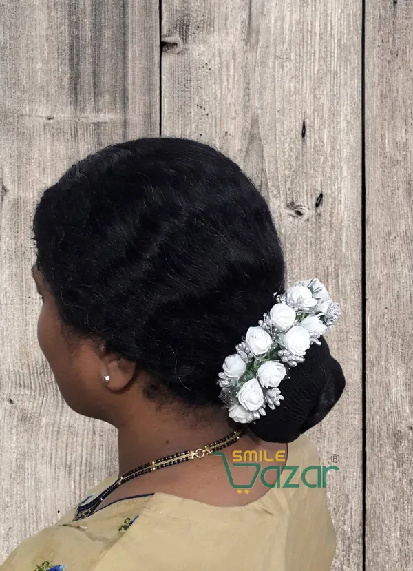 Artificial_Handmade_Floral_Gajra_Garland_Veni_For_Festival_Wedding_Bun_Juda_Accessories_Ethnic_Look_Hair_Tiara_Veni_Hair_Accessory_For_Women_And_Girls_-_White_-_1_Pc