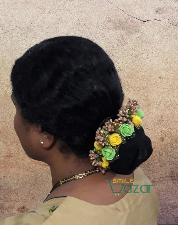 Artificial_Handmade_Floral_Gajra_Garland_Veni_For_Festival_Wedding_Bun_Juda_Accessories_Ethnic_Look_Hair_Tiara_Veni_Hair_Accessory_For_Women_And_Girls_-_Yellow_And_Green