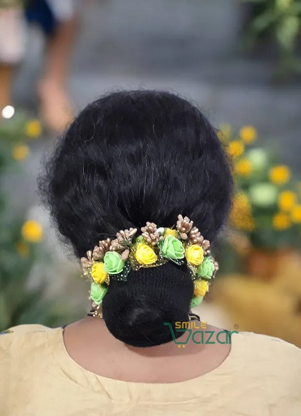 Artificial_Handmade_Floral_Gajra_Garland_Veni_For_Festival_Wedding_Bun_Juda_Accessories_Ethnic_Look_Hair_Tiara_Veni_Hair_Accessory_For_Women_And_Girls_-_Yellow_And_Green