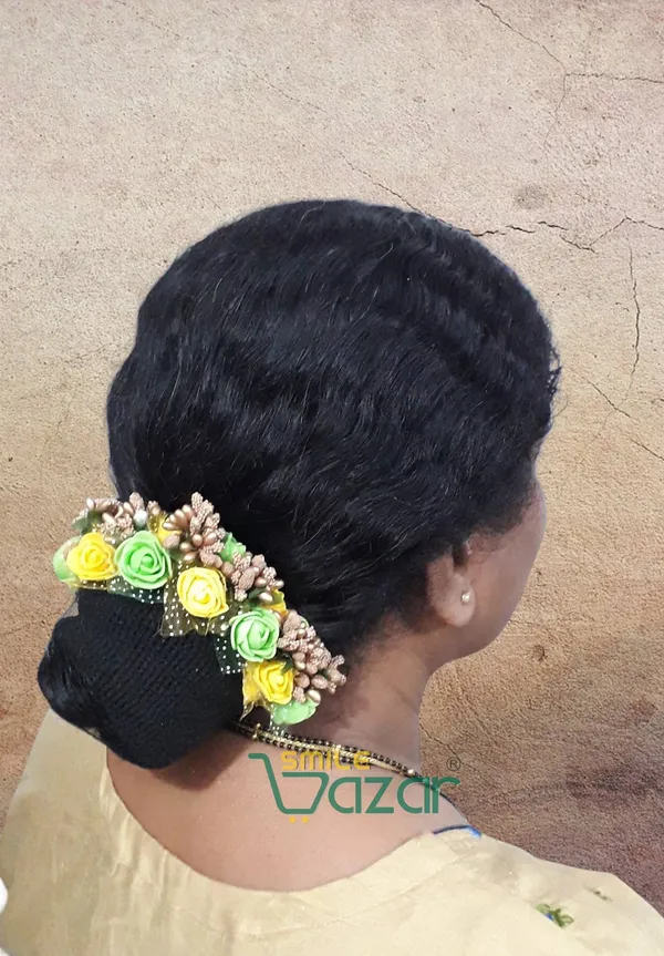Artificial_Handmade_Floral_Gajra_Garland_Veni_For_Festival_Wedding_Bun_Juda_Accessories_Ethnic_Look_Hair_Tiara_Veni_Hair_Accessory_For_Women_And_Girls_-_Yellow_And_Green