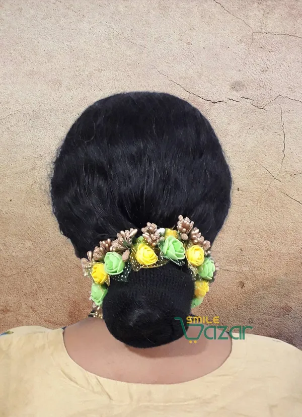 Artificial_Handmade_Floral_Gajra_Garland_Veni_For_Festival_Wedding_Bun_Juda_Accessories_Ethnic_Look_Hair_Tiara_Veni_Hair_Accessory_For_Women_And_Girls_-_Yellow_And_Green