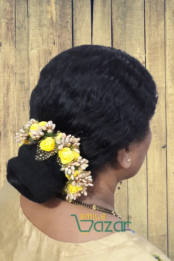 Artificial_Handmade_Floral_Gajra_Garland_Veni_For_Festival_Wedding_Bun_Juda_Accessories_Ethnic_Look_Hair_Tiara_Veni_Hair_Accessory_For_Women_And_Girls_-_Yellow_-_1_Pc