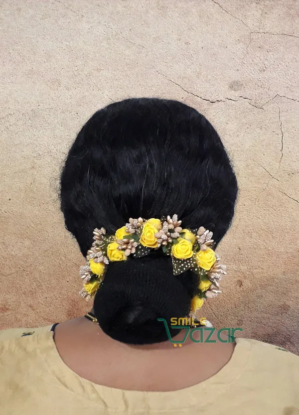 Artificial_Handmade_Floral_Gajra_Garland_Veni_For_Festival_Wedding_Bun_Juda_Accessories_Ethnic_Look_Hair_Tiara_Veni_Hair_Accessory_For_Women_And_Girls_-_Yellow_-_1_Pc