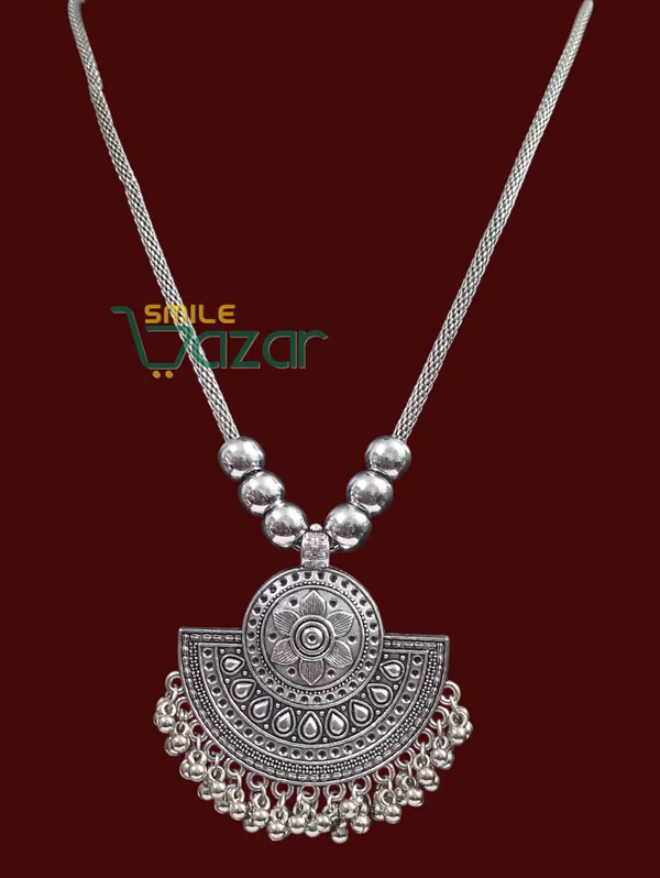 Artificial_Oxidised_Fancy_Silver_Big_Pendant_Necklace_Stylish_Necklace_Chain_Jewellery_-_1_PC