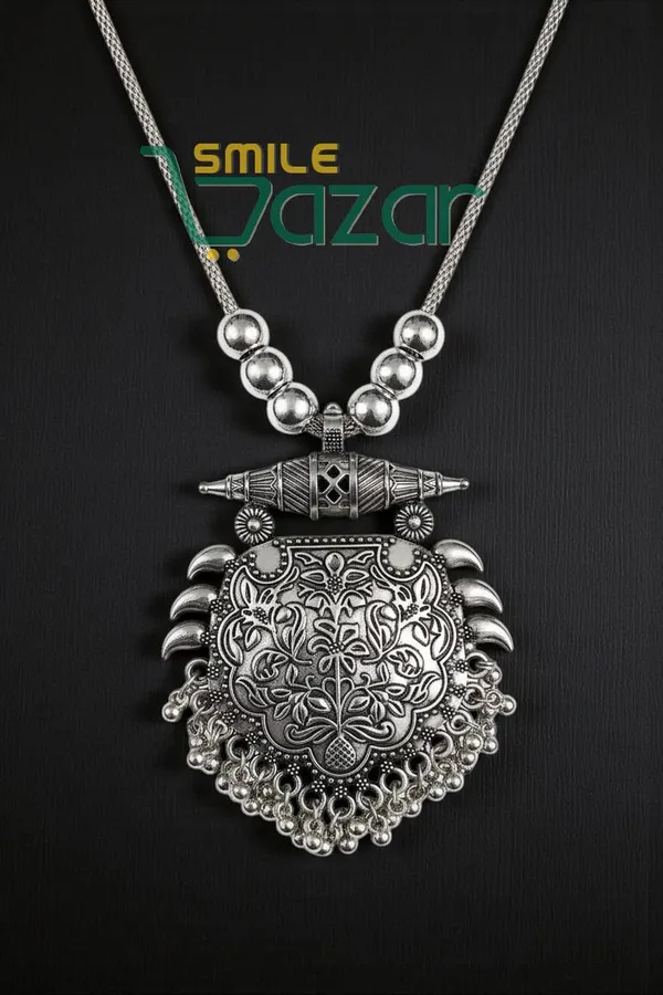 Artificial_Oxidised_Silver_Big_Pendant_Necklace_Chain_Stylish_Jewellery__–_Antique_Statement_Jewellery_for_Girls_&_Women_-_1_PC