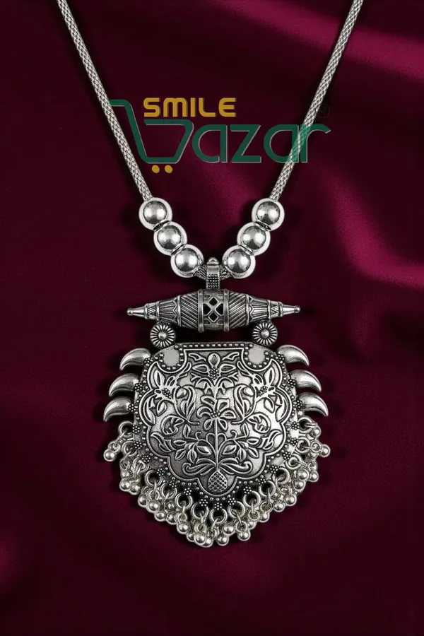 Artificial_Oxidised_Silver_Big_Pendant_Necklace_Chain_Stylish_Jewellery__–_Antique_Statement_Jewellery_for_Girls_&_Women_-_1_PC