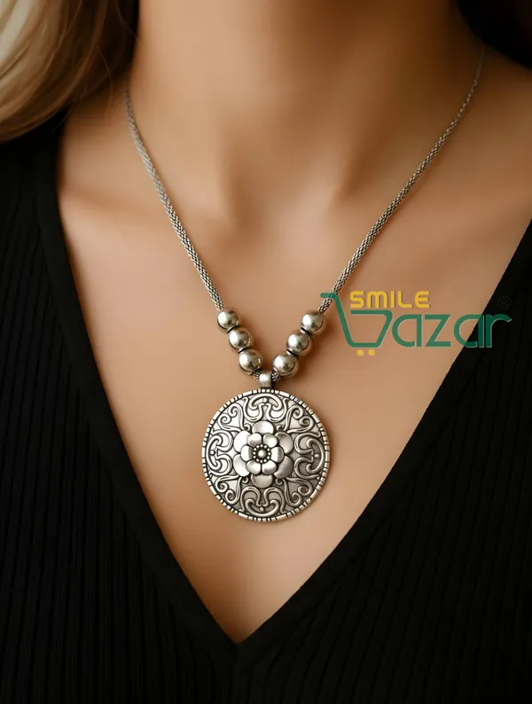 Artificial_Oxidised_Silver_Big_Pendant_Necklace_Chain__-_1_PC