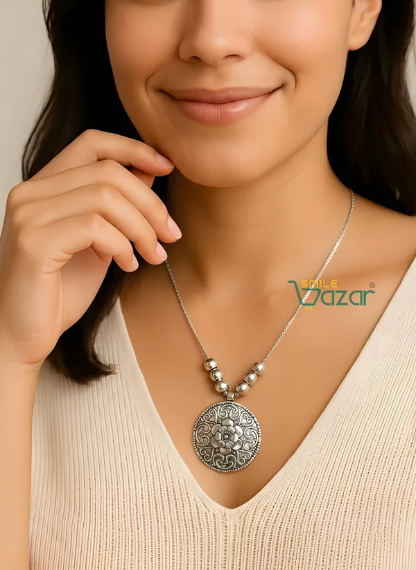 Artificial_Oxidised_Silver_Big_Pendant_Necklace_Chain__-_1_PC