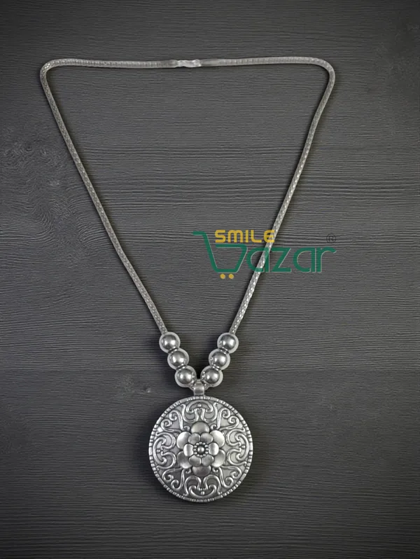 Artificial_Oxidised_Silver_Big_Pendant_Necklace_Chain__-_1_PC