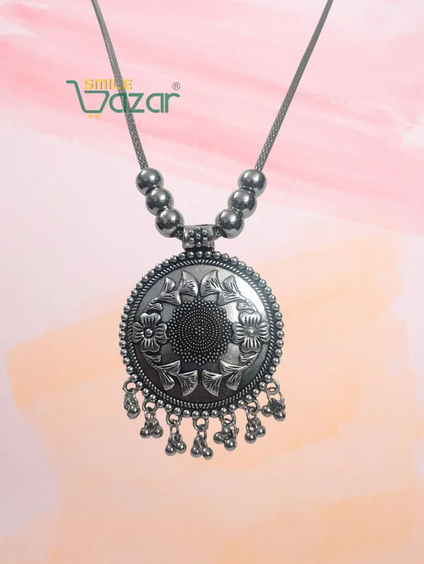 Artificial_Oxidised_Silver_Big_Pendant_Necklace_Stylish_Necklace_Chain_Jewellery__-_1_PC