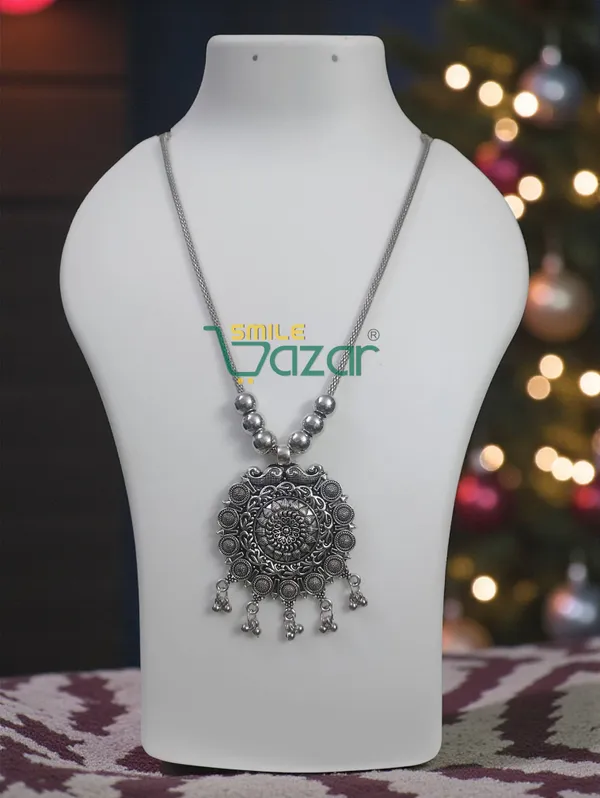 Artificial_Oxidised_Silver_Elegant_Big_Pendant_Necklace_Stylish_Necklace_Chain_Jewellery__-_1_PC